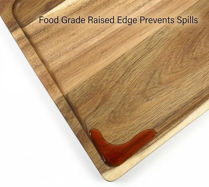 2 PCS Solid Acacia Wood Serving Trays Rectangular Wooden Serving Platters Natural Wooden Boards for Bar Coffee Party 13.5 * 9.5 inch (13.5 * 9.5)