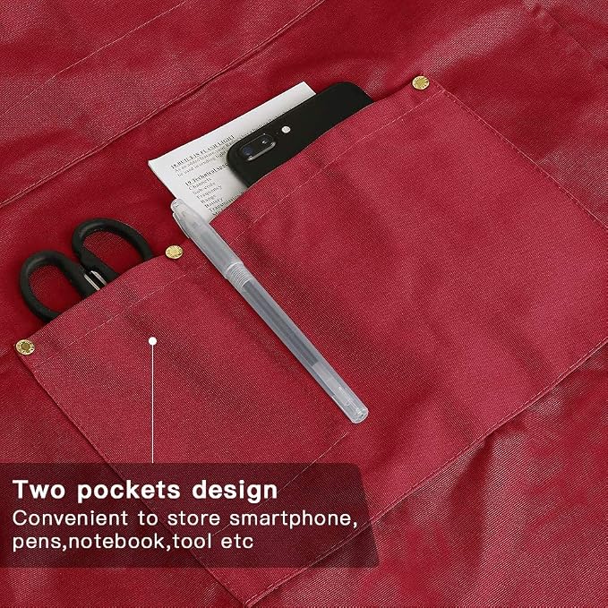 Crossback Apron with Pockets, Apron with Adjustable Straps | Pockets x2, Adjustable & Removable Straps, Canvas, Unique Split Apron for Ceramics, Home, Kitchen, Restaurant,M-XXL (Red) - Image 2