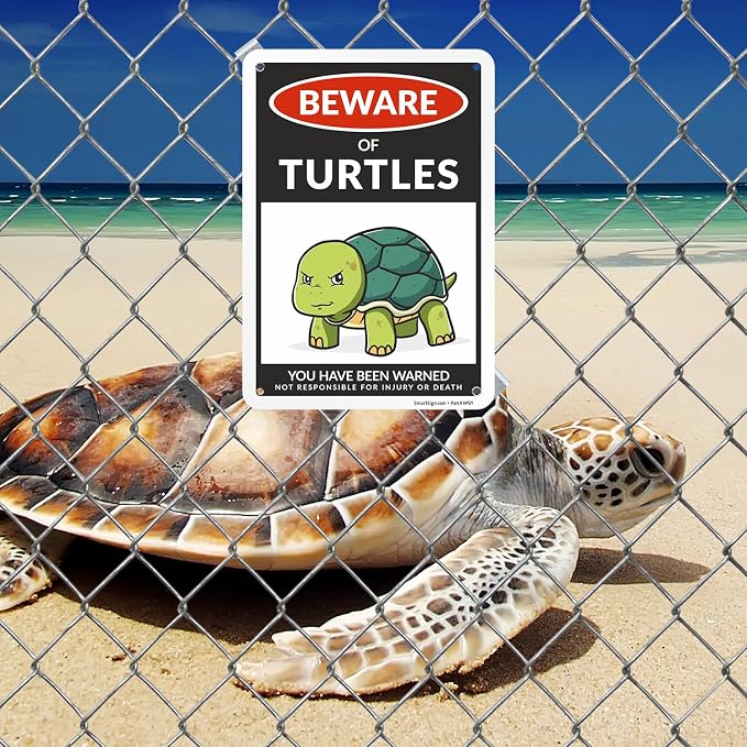 SmartSign Funny Beware Of Turtles Warning Sign - 10"x7", 40 mil Laminated Rust-free Aluminum - Metal Signs for Tank Accessories Decor, Outdoors, Patio, Man Cave, Gifts - Turtles Theme, Made in USA - Image 3