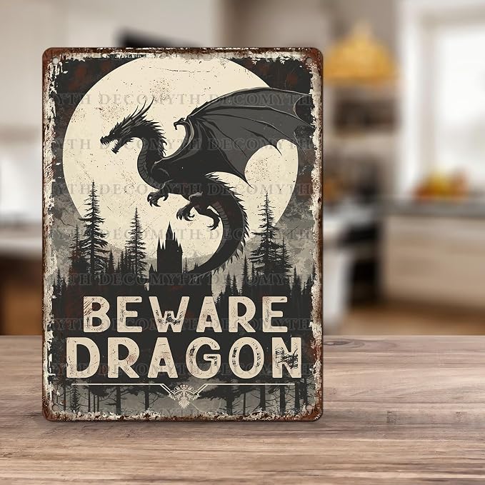 Dragon Sign Beware of Dragon Metal Tin Sign for Home Farm Outdoor Bathroom Restaurant Cafes Bars Club Kitchen Garage Vintage Art Wall Decor 12 * 16inch - Image 5