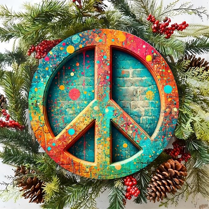 Vintage Peace Sign Metal Tin Wall Art, 8x8" - Perfect for Home, Bar, Cafe & Garage Decor by Unknown