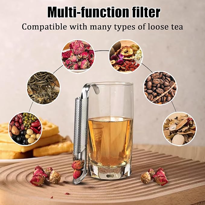 2PCS Stainless Steel Tea Diffuser Tea Infuser,Tea Pipe with Hanging Hook Handle,Fine Holes Tea Interval Diffuser for Loose Tea Leaf Coffee Herbs Spices