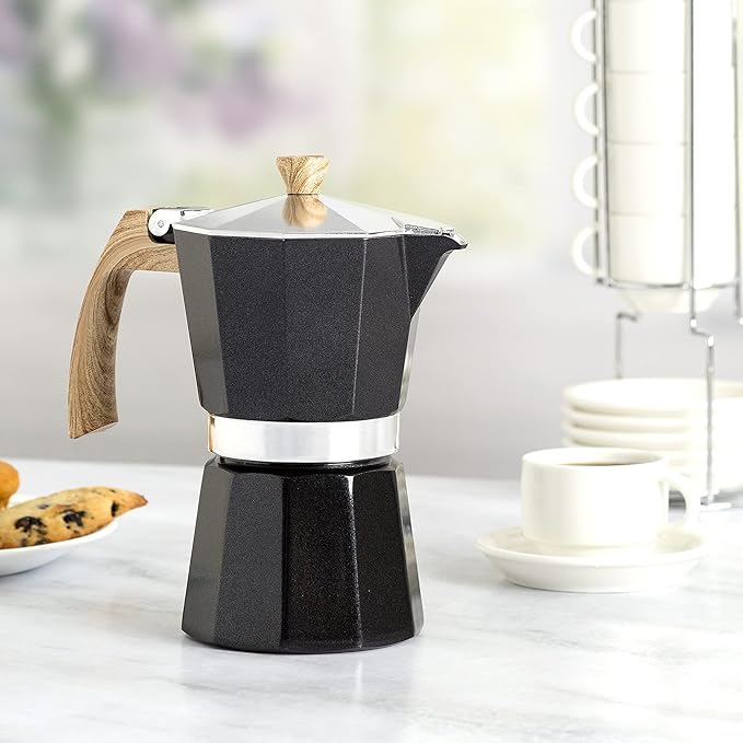 Primula Aluminum Stove Top Espresso Coffee Maker, Percolator Coffee Pot for Moka, Cuban Coffee, Cappuccino, Latte and more, Perfect for Camping, 6 Cup, Black
