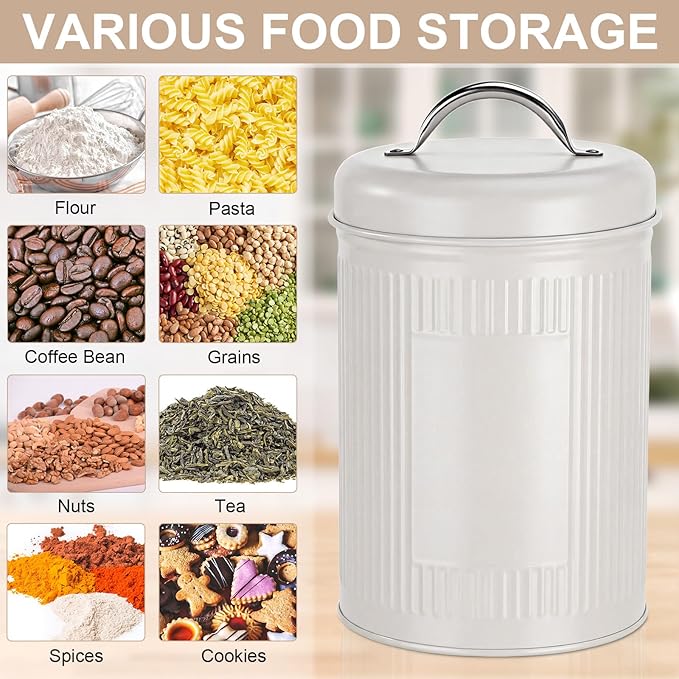 LemonRoad 10 Pack Farmhouse Coffee Canister Storage Container, 48 oz Vintage Coffee Bean Airtight Jar with Lids, Metal Food Tins, Kitchen Countertop & Pantry Organization for Candy Sugar Cookie Tea