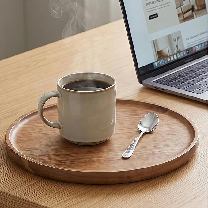 11.7 Inches Round Wooden Tray | Multi-Functional Acacia Wood Serving Tray – Decorative Wooden Round Tray for Home Decor, Charcuterie Board & Coffee Station Organizer for Kitchen Counter
