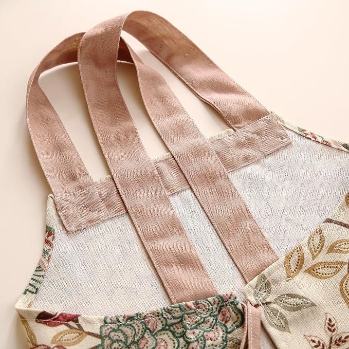 patdrea Blue Floral Linen Apron with Pocket,French Kitchen Garden Chef BBQ Aprons for Women and Men,Crisscross Back Straps - Image 8