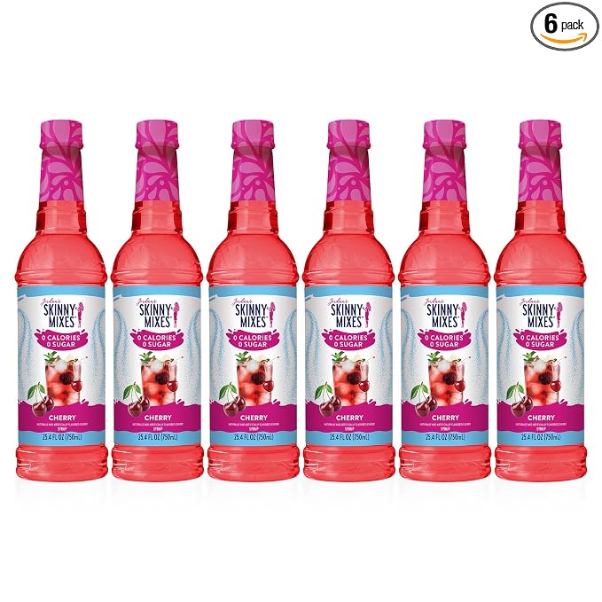 Jordan's Skinny Mixes Sugar Free Syrup, Cherry Flavor, Fruit Flavored Water Enhancer, Drink Mix for Iced Tea, Lemonade, Drinks, Low Calorie Water Flavoring, Dairy & Gluten Free, 25.4 Fl Oz, 6 Pack by JordansSkinnyMixes