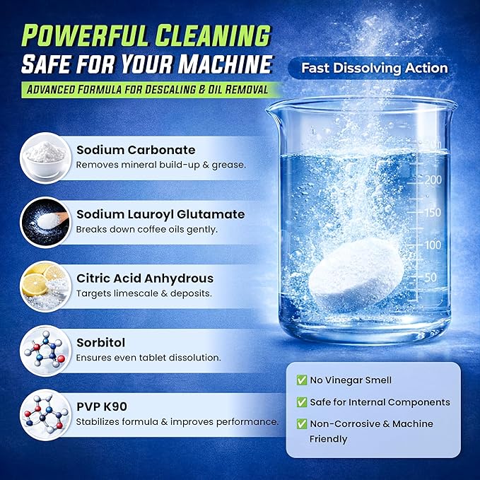 Coffee Machine Cleaner Descaler Tablets 25 Pack - Compatible With Keurig, Nespresso, Philips, Ninja, Delonghi, Miele, Breville & More - Coffee Maker Cleaner Tablets with 1 Year Supply