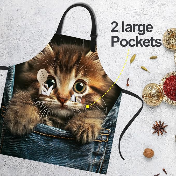 Funny Cat Apron with 2 Pockets Waterproof for Men Women Kitchen Garden Decor - Image 4