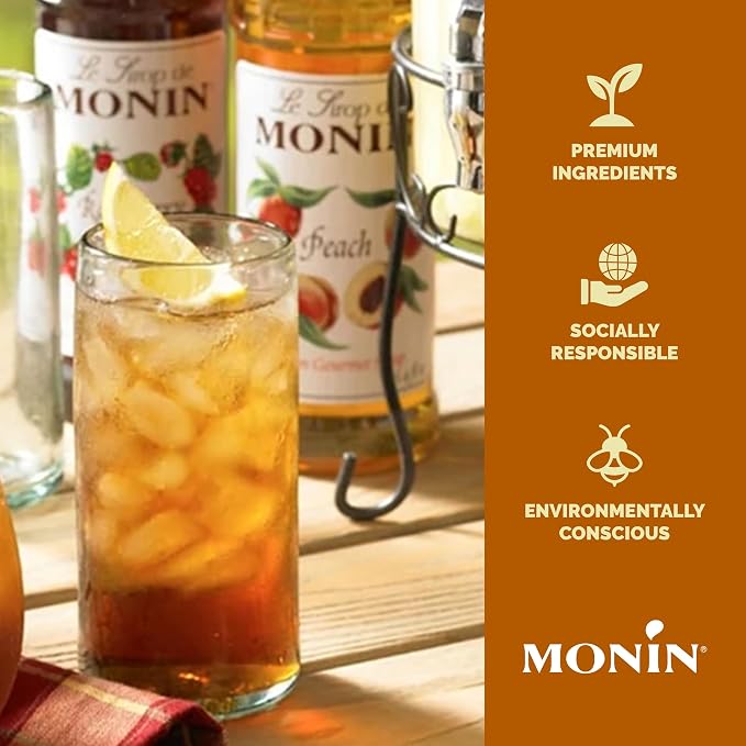 Monin - Peach Syrup, Fresh and Juicy Flavors, Great for Iced Teas, Lemonades, and Sodas, Non-GMO, Gluten-Free (1 Liter) - Image 4