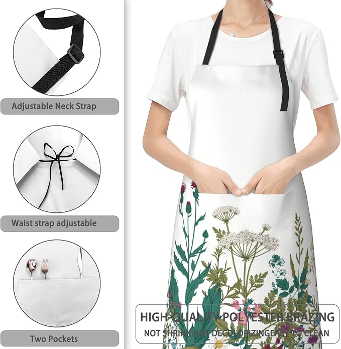 Apron, Stocking Stuffers Bib Apron with Adjustable Neck for Women, Suitable for Home Kitchen Cooking Apron - Image 3
