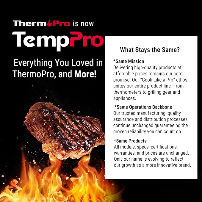 TempPro 2-in-1 Instant Read Thermometer for Cooking, Infrared Thermometer with Meat Probe, Non-Contact Laser Meat Thermometer for Griddle Grill Pizza Oven, Black (Previously ThermoPro)
