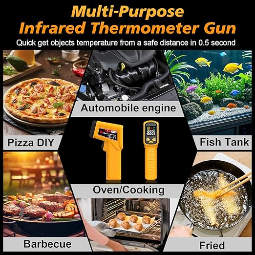 FKM Rechargeable Infrared Thermometer Gun Non-Contact Laser Thermometer Gun,High Precision,-58°F~1472°F,Digital IR Temperature Gun for Cooking,Griddle,Oven,Meat Food,HVAC,Automotive,Industrial Tools