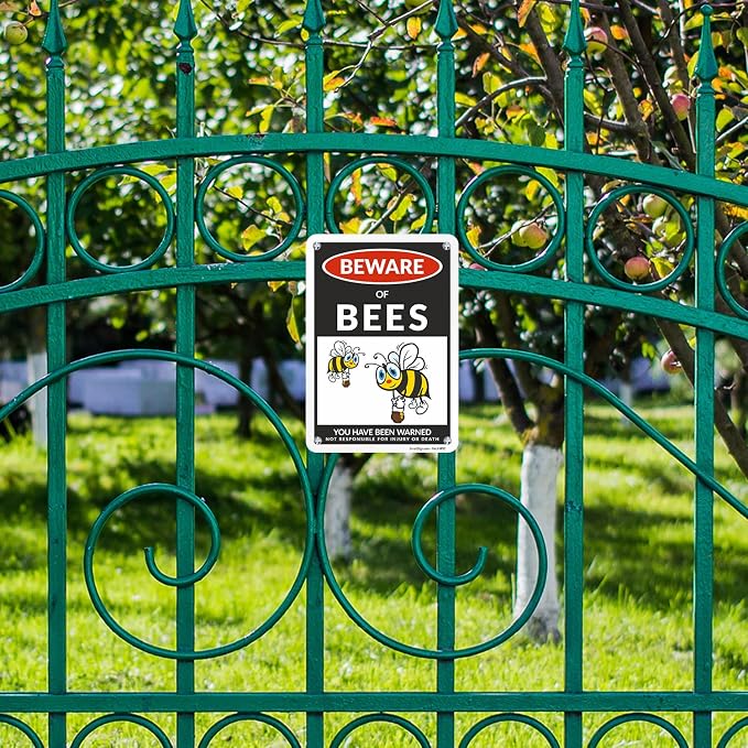 SmartSign Funny Beware Of Bees Warning Sign - 10"x7", 40 mil Laminated Rust-free Aluminum - Metal Signs for Home, Farmhouse, Club, Garden, Outdoors, Patio, Gifts, Cafe - Bees Theme, Made in USA - Image 3
