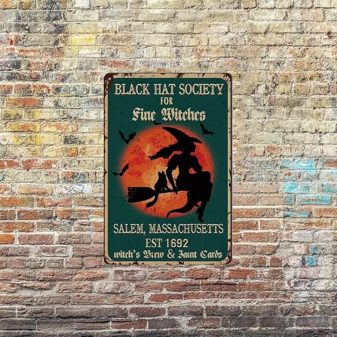 bivrten Black Hat Society for Fine Witches Poster Sign - Vintage Retro Metal Tin Sign Witches Halloween Decor For Bedroom Garden Coffee Bathroom Bar Farmhouse Country Home 8x12Inch - Image 2