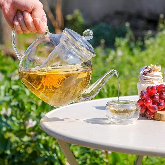 Glass Teapot Set with 4 Teacups, 1500 ml/50 oz Tea Pot with Infusers for Loose Tea and Flower Tea, Stovetop and Microwave Safe Borosilicate Glass Tea Kettle, Tea Gift Sets for Christmas