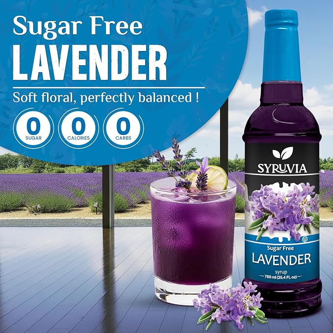 Syruvia Sugar Free Coffee Syrup, Lavender Flavored Syrup for Drinks, Lattes, and Desserts – 25.4 fl oz, With Pump - Image 3
