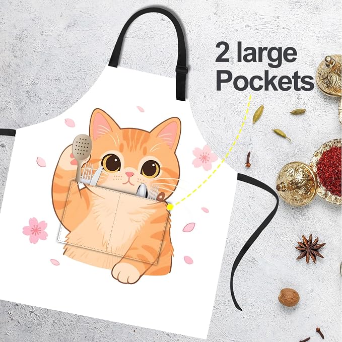 Funny Cat Apron with 2 Pockets Waterproof for Men Women Kitchen Garden Decor - Image 4