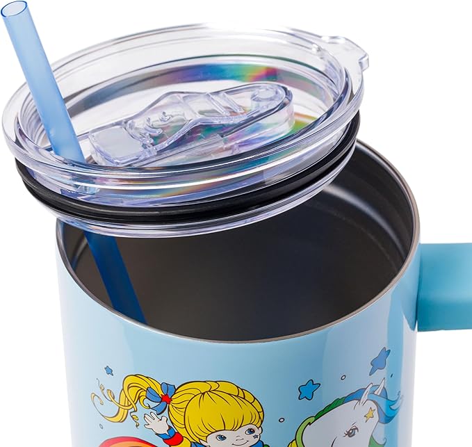 Silver Buffalo Rainbow Brite Featuring Starlite Stars Stainless Steel Tumbler with Handle and Straw, Fits in Standard Cup Holder, 40 Ounces (Pack of 12)