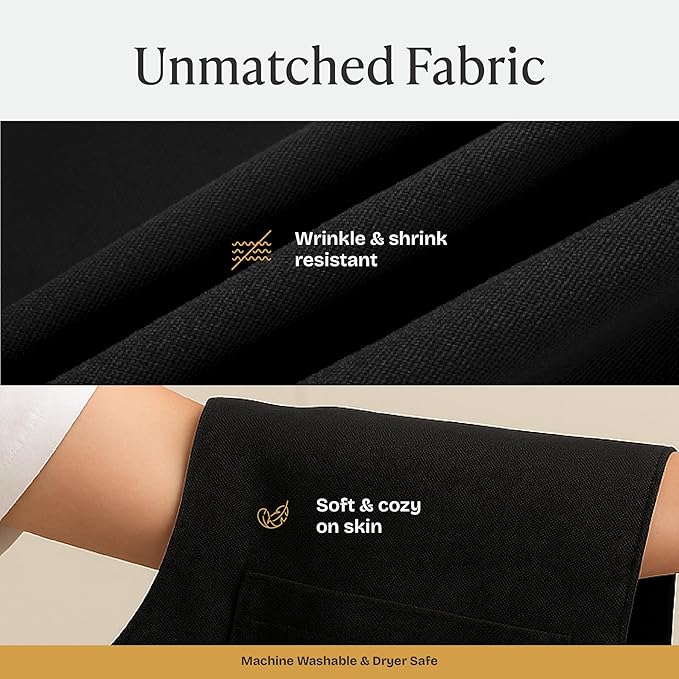 Will Well Chef Apron for Men and Women - 33" x 27" Large with 38" Waist Ties for a Comfy and Snug Fit, Durable and Lightweight, with 2 Spacious Pockets for Your Cooking Essentials - 1-Pack, Black | Unisex 33'' x 27'' Oil & Water Resistant Soft Kitchen ... - Image 3