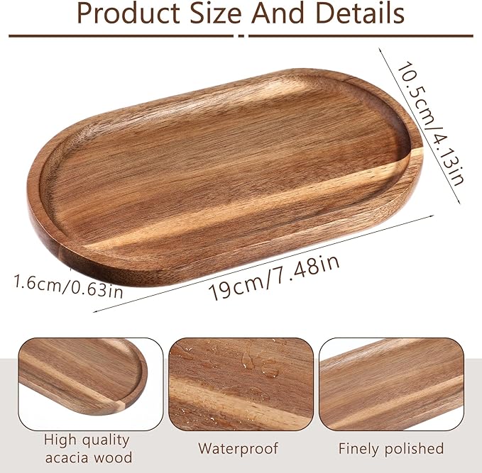 Small Acacia Wood Serving Trays Mini Wooden Platters Wooden Vanity Tray Dispenser Wood Counter Plates Bathroom Countertop Organizer Trays Coffee Bar Tray Appetizer Serving Board Snack Serve Board