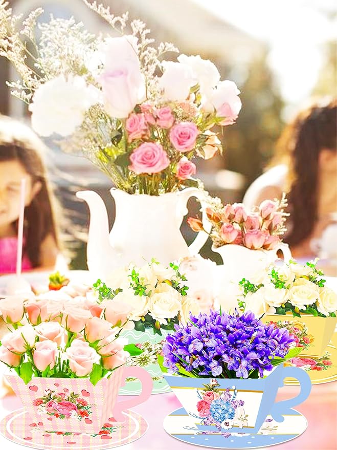 LaVenty 24PCS Vintage Floral Tea Party Tea Cups and Saucer Sets Tea Party Centerpiece