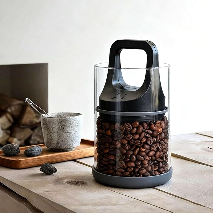 Premium Coffee Canister with Vacuum Seal Technology, Airtight Coffee Bean Storage Container with Push Lid, Borosilicate Glass Container for Coffee Freshness (950ml/32oz)