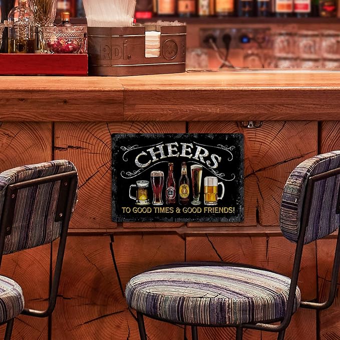 Putuo Decor Cheers Metal Tin Sign, Bar Signs For Home Bar Pub Man Cave Wall Decor To Good Times 8 Good Friends! 8"x12"