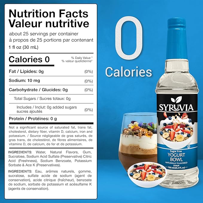Syruvia Sugar-Free Yogurt Bowl Syrup, Natural Flavors, Syrup for Drinks, Lattes, and Desserts – 25.4 fl oz