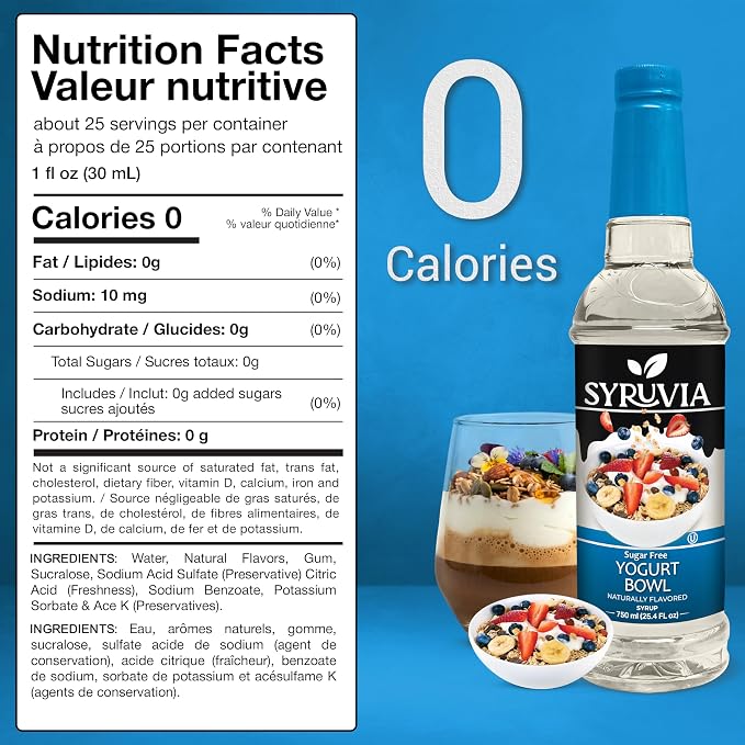 Syruvia Sugar Free Coffee Syrup, Yogurt Bowl Flavored Syrup for Drinks, Lattes and Desserts – 25.4 fl oz, With Pump - Image 2