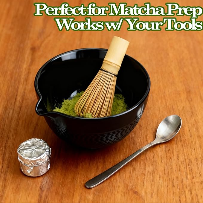 Matcha Bowl with Spout, Traditional Ceramic Matcha Tea Bowl Japanese Ceremonial Chawan for Whisking Mixing & Daily Use, 18oz/500ml Black