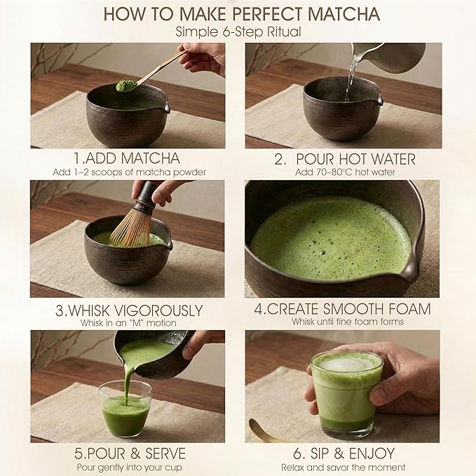 Matcha Whisk Set, 5-Piece Matcha Kit with Handmade Ceramic Bowl, 100-Prong Bamboo Whisk, Scoop, Holder & Rest – Premium Matcha Tea Set for Beginners & Tea Lovers, Gift Ready
