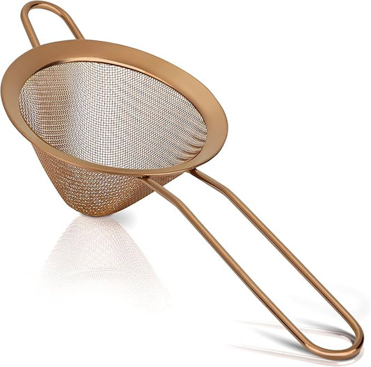 Rainspire Stainless Steel Small Strainer Fine Mesh Strainer, Mini Cocktail Strainer For Cocktails Tea Herbs Coffee & Drinks, Tea Strainer with Handle, Rust Proof, Gold