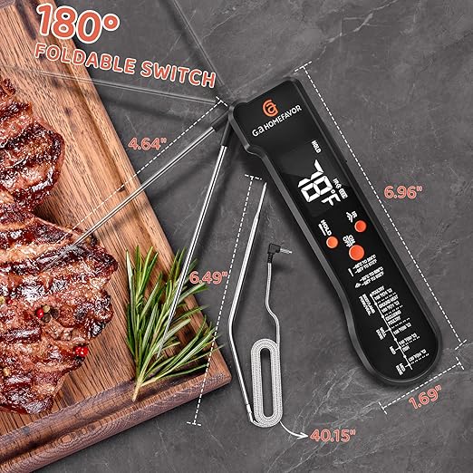 G.a HOMEFAVOR 3-in-1 Digital Meat Thermometer for Kitchen Cooking - Wired Probe, Instant Read Temperature with Infrared Thermometry for Pizza Making, BBQ, Air Fryer, Deep Fry, Roasting