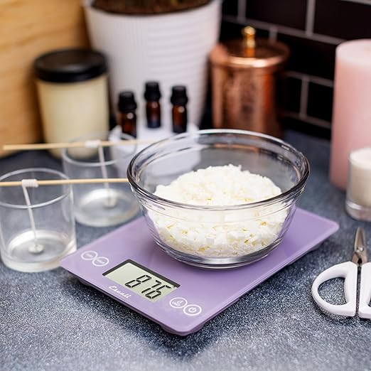 Escali Arti Glass Food Scale Digital Countertop Kitchen, Baking and Cooking Scale with Large Display, 15-Pound Capacity, 9" x 6.5" x .75", Classic Violet