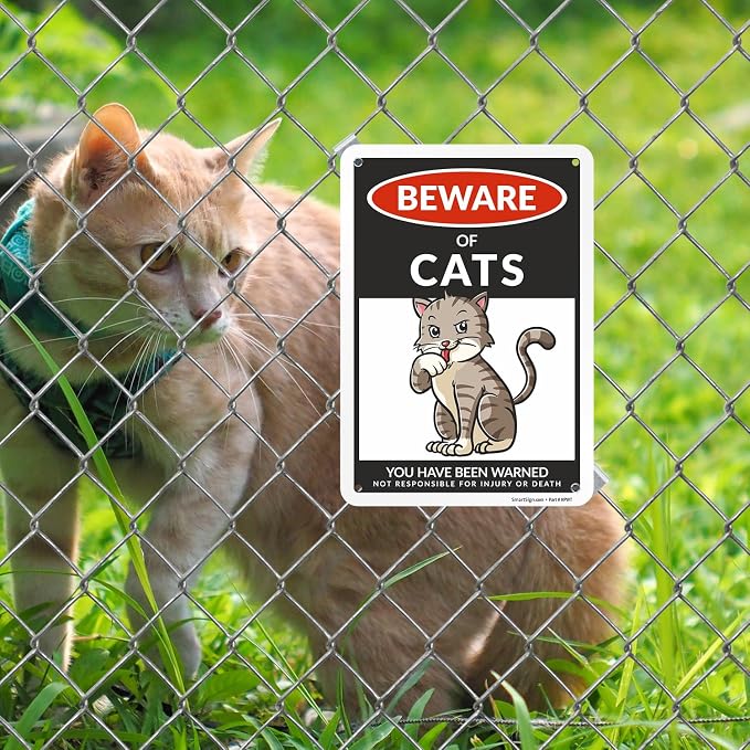 SmartSign Funny Beware Of Cats Warning Sign - 10"x7", 40 mil Laminated Rust-free Aluminum - Metal Signs for Entrances, Outdoors, Patio, Gifts, Cafe - Cats Theme, Made in USA - Image 3