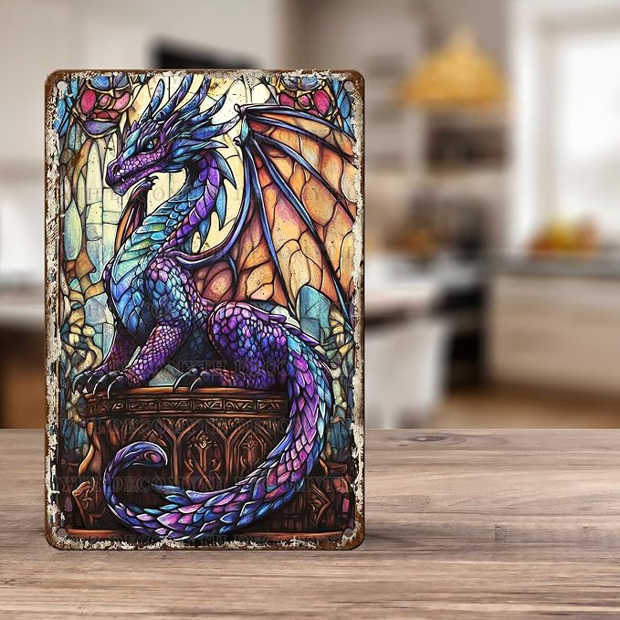 Dragon Wall Art Metal Sign Dragon Sign Vintage Tin Sign Retro Dragon Bathroom Decor Metal Wall Decor for Home Office Man Cave Bar 12 * 8inch - Image 5