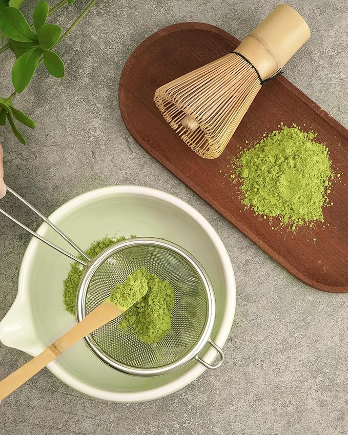 Matcha Whisk Set, Bamboo Whisk (Chasen), Scoop (Chashaku) & Stainless Steel Sifter, 3-PC Replacement Tool Kit for Matcha Tea Making