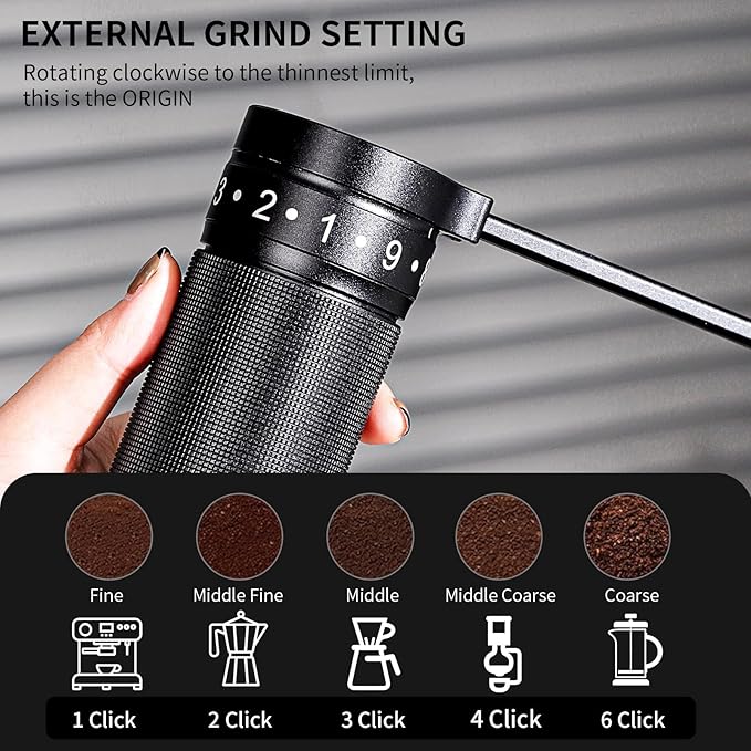 Bincoo Manual Coffee Grinder Manual Foldable Handle– Espresso Hand Coffee Grinder Burr,Compact and Portable for Home/Travel/Camping (Black)