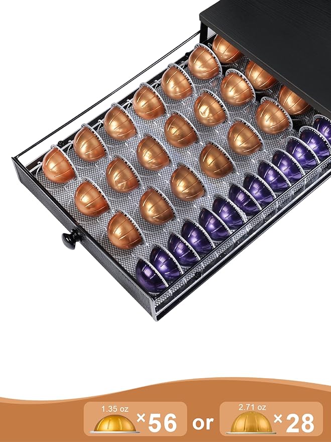 Coffee Pod Holder Drawer Organizer Capsules Storage Organizer with Sliding Drawer Compatible For Pods, Holds up to 56 Small or 28 Big Pods Black