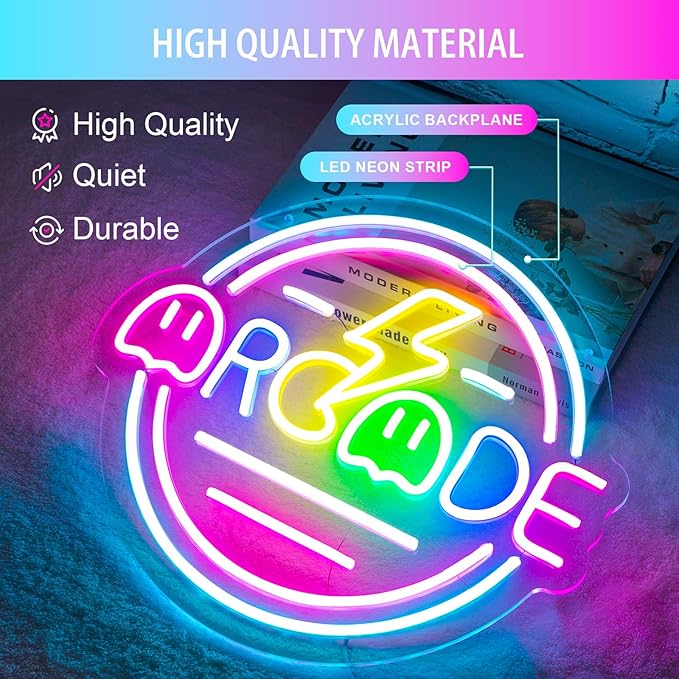 Basaneon Gamer Neon Sign for Gamer Room Decor, Dimmable Arcade Neon Signs for Wall Decor, USB Powered Bright LED Neon Gaming Signs for Boys Room, Best Gamer Gifts for Teenage Boys, Kids(13.3”x13.3”)