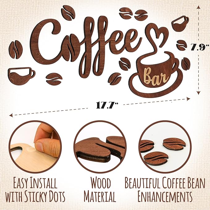 Woodamore Coffee Bar Signs for Wall Decor - Vintage Coffee Signs Decor for Kitchen, Cafe Decorations for Home Bar Accessories, Farmhouse Cafe Sign