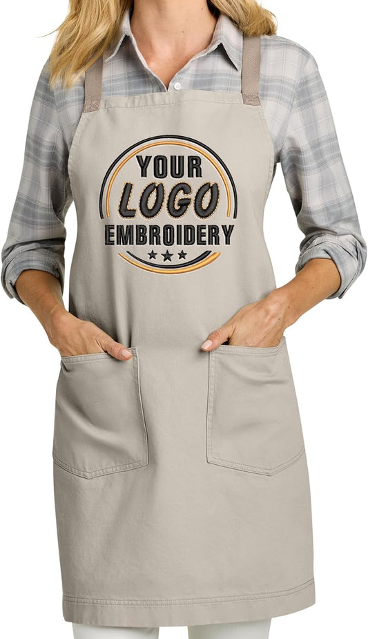 TEEAMORE Custom Apron with Pockets for Women Men Add Your Text Logo Chef Kitchen Cotton Adjustable Crossback Straps by Teeamore