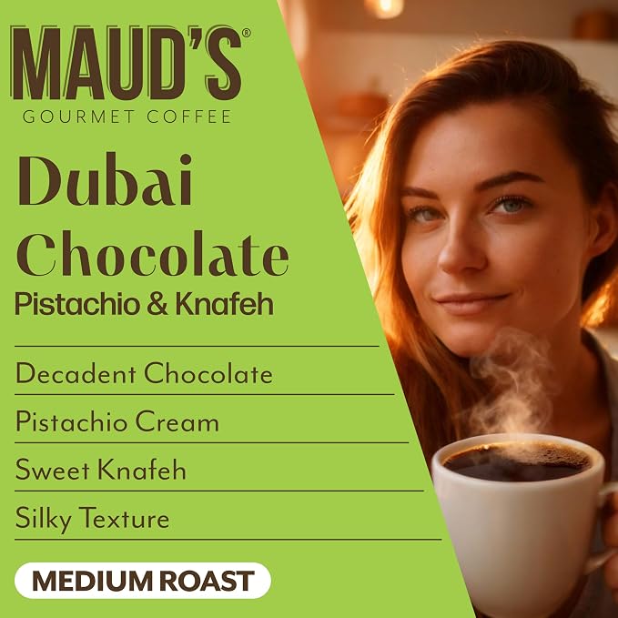 Maud's Dubai Chocolate Flavored Coffee Pods, 36 ct, Medium Roast Flavored Coffee in Single Serve Pods – 100% Arabica Beans, Compatible with Keurig K Cups Maker - Image 3