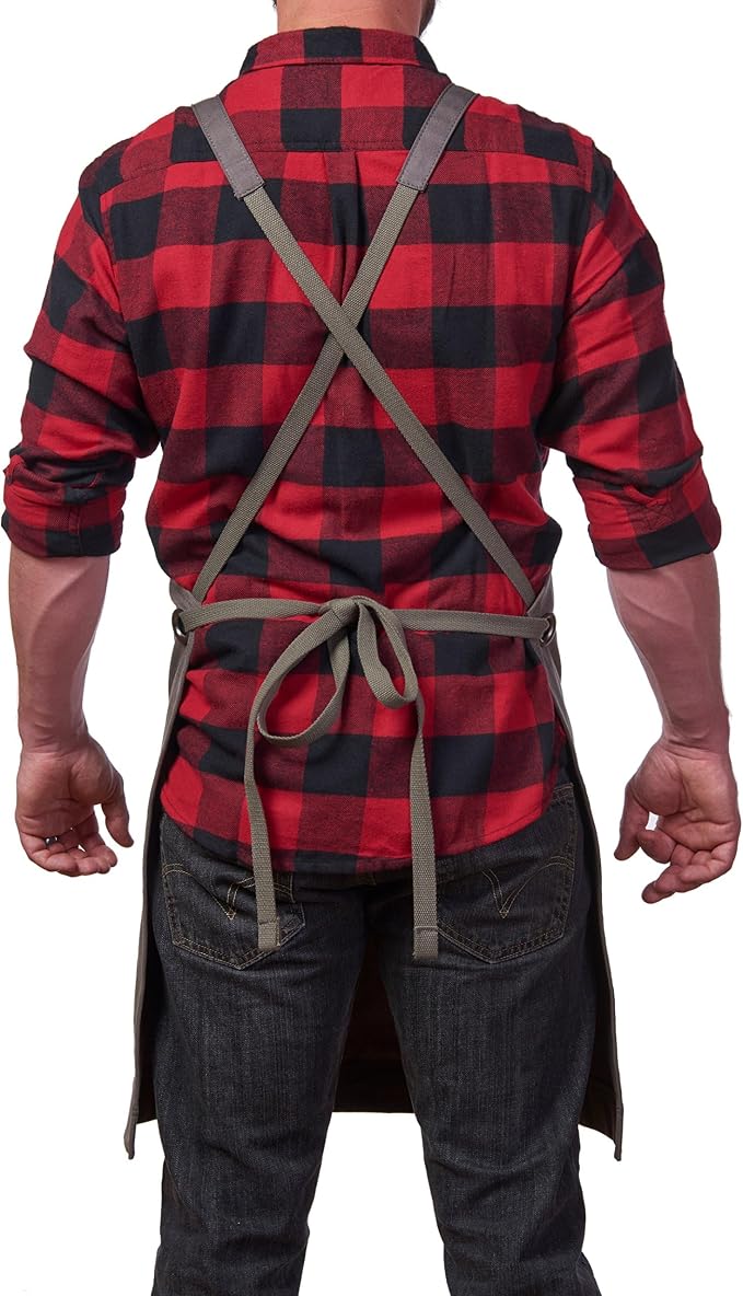 Hudson Durable Goods Heavy Duty Waxed Canvas Work Apron with Tool Pockets (Black), Cross-Back Straps & Adjustable M to XXL (Grey) - Image 3