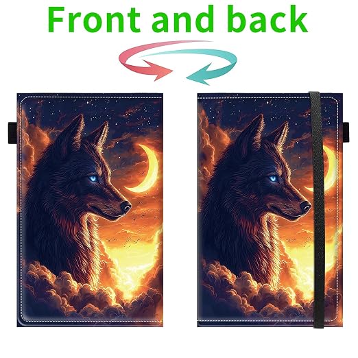 Server Books for Waitress, 5x9 Inch Waitstaff Server Order Pads, 11 Large Pockets, Cute PU Leather Waitress Book Server Wallet with Elastic Band Fit Server Apron,Wolf at Moonlit Night - Image 2