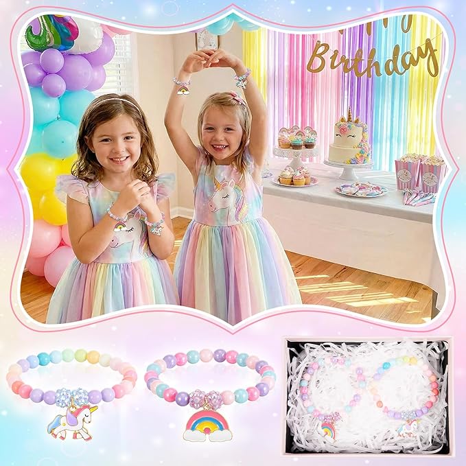 Ecally 12 Pcs Unicorn Party Favors Unicorn Beaded Bracelet Bulk for Goodie Bag Stuffers Supplies Jewelry Princess Birthday Prize Gifts