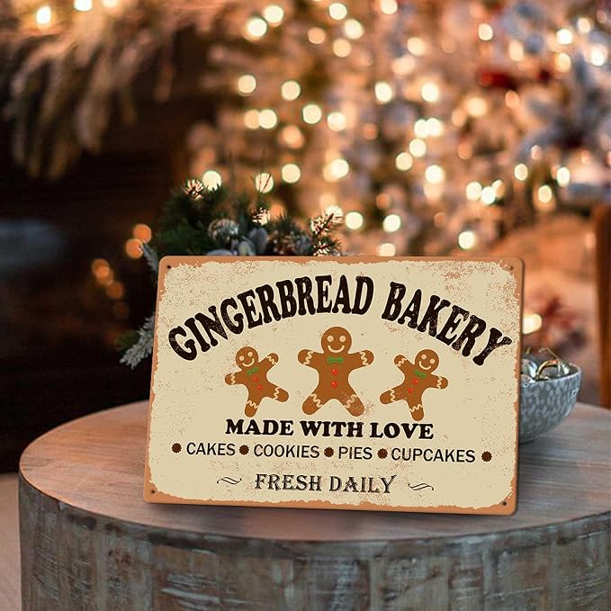 Gingerbread Bakery Made With Love Cakes Cookies Pies Cupcakes Iron Poster Painting Tin Sign Vintage Wall Decor For Home Kitchen Cafe Bar Pub Christmas Decoration Crafts 8X12 Inch - Image 6