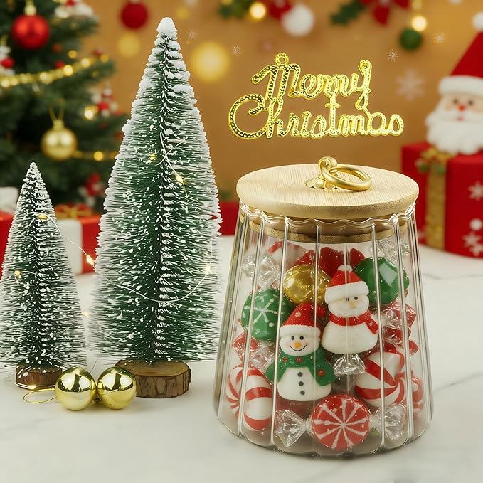 Clear Glass Jar Coffee Canister, Cookie Candy Jar Sugar Container with Airtight Bamboo Lid, 24 OZ Kitchen Food Storage Container for Pantry, Flour, Pasta, Cereal, Beans, Spice, Conical