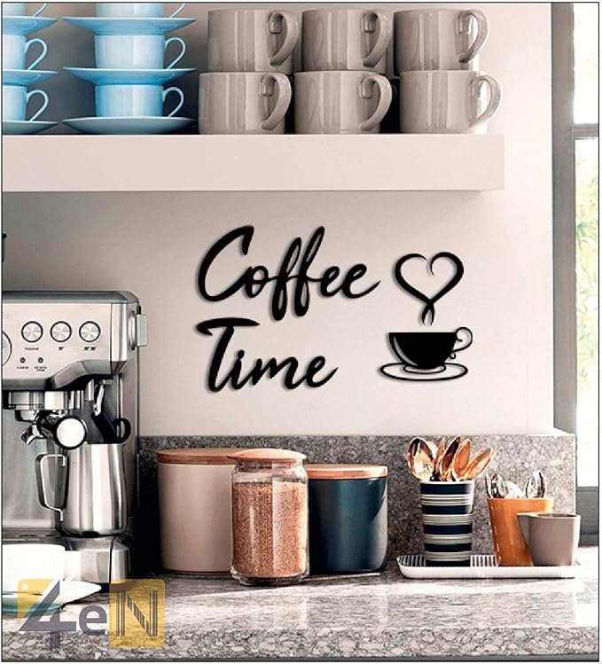4eN Coffee Time Wall Sign – Modern MDF Wooden Wall Decor for Kitchen & Coffee Bar – Stylish Cafe & Coffee Corner Decoration-4 Pieces